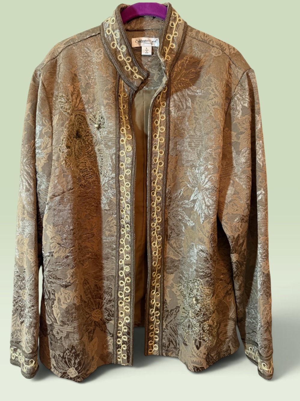 Coldwater Creek Bronze Embroidered Mandarin-Style Jacket - Picture 3 of 8